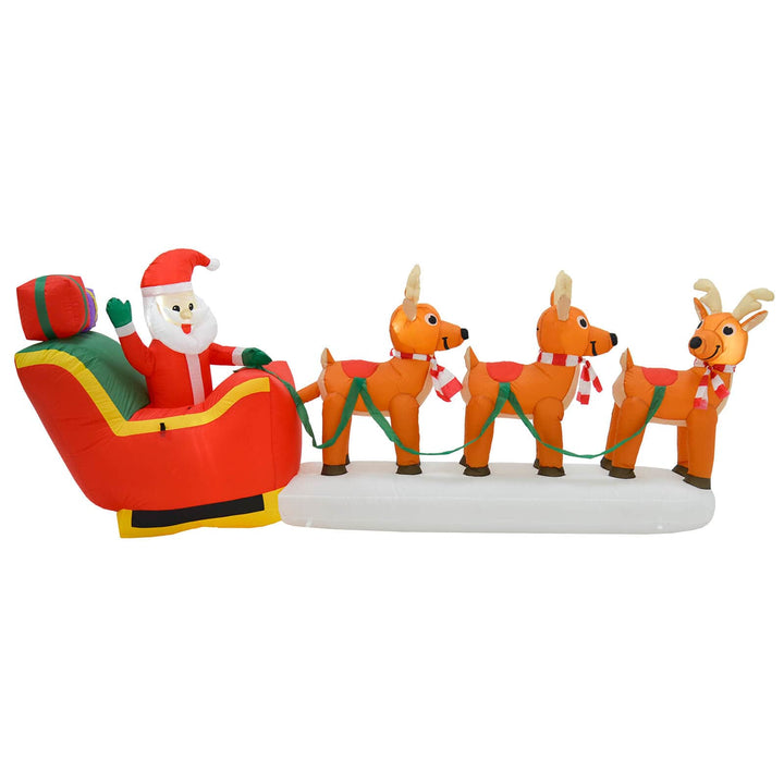 10ft LED Inflatable Santa Sleigh 3 Reindeer Christmas Decoration