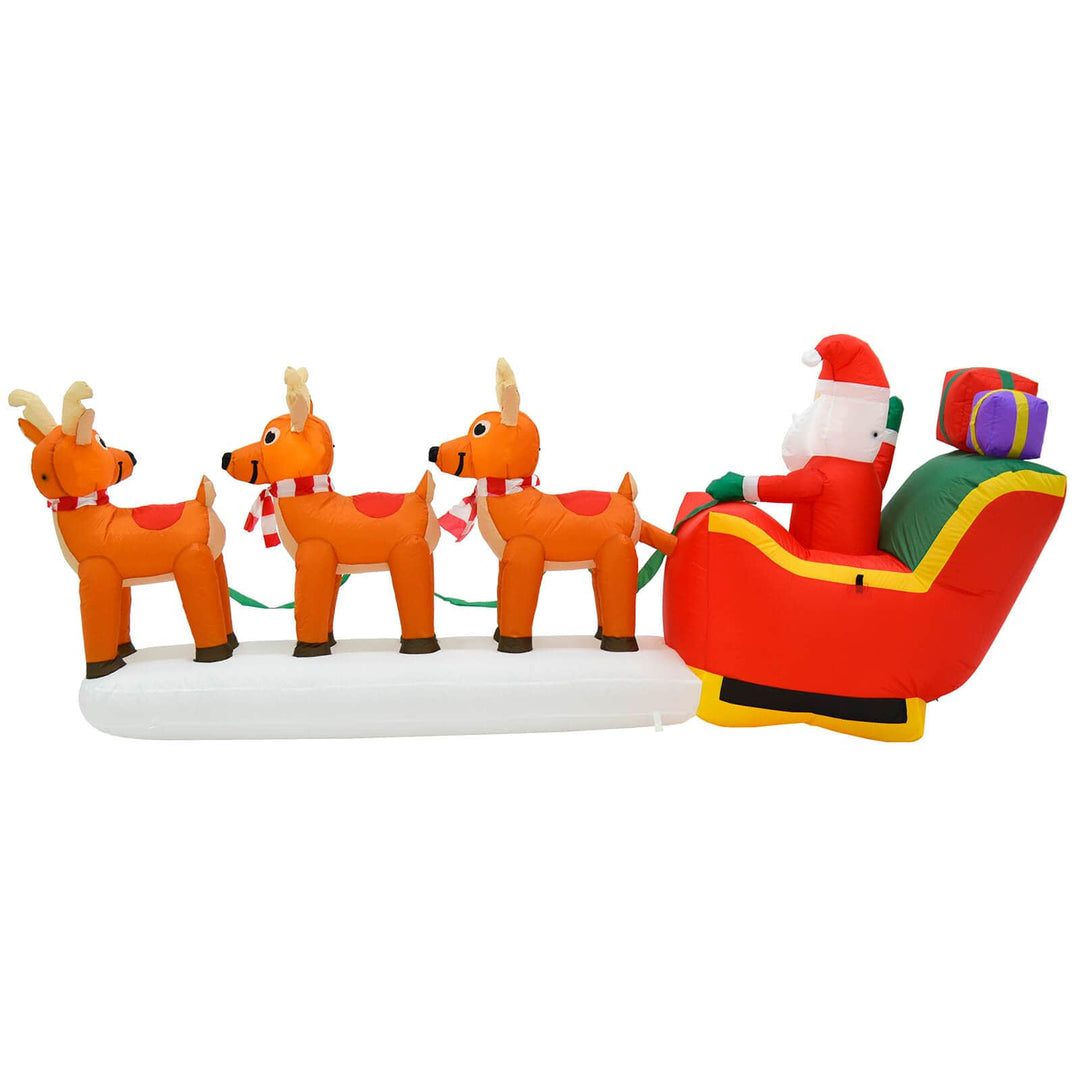 10ft LED Inflatable Santa Sleigh 3 Reindeer Christmas Decoration