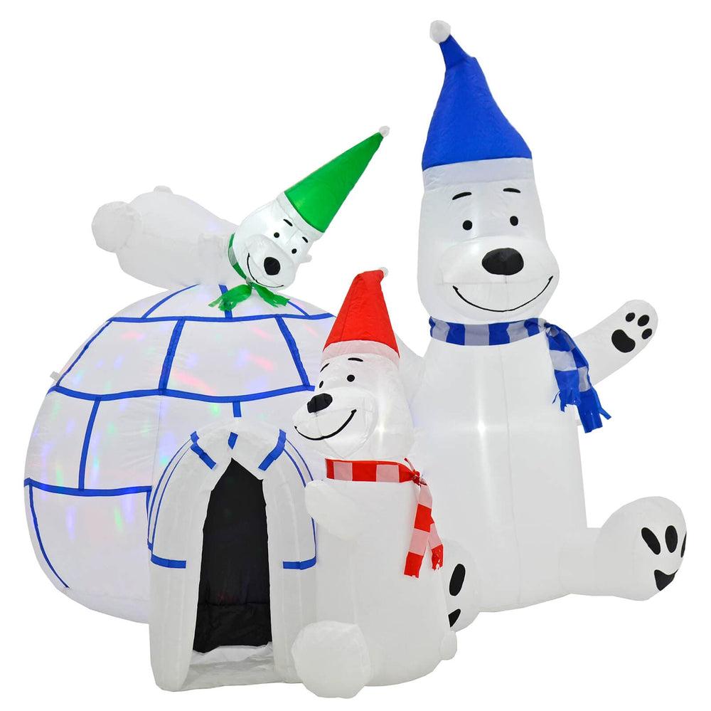 6ft Inflatable Igloo LED Disco Lights Polar Bears Decoration