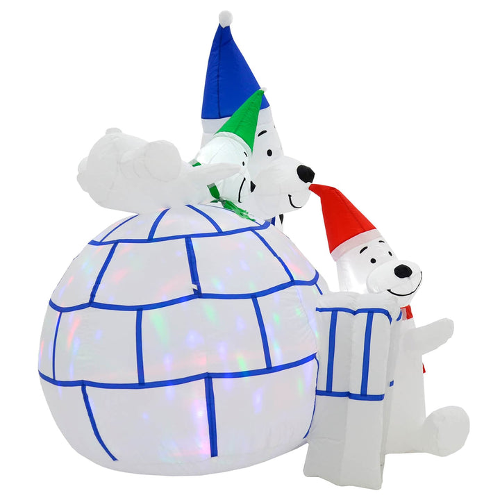 6ft Inflatable Igloo LED Disco Lights Polar Bears Decoration