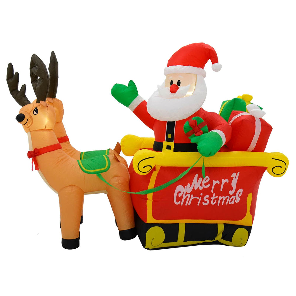 6ft LED Inflatable Santa Sleigh 2 Reindeer Christmas Decoration