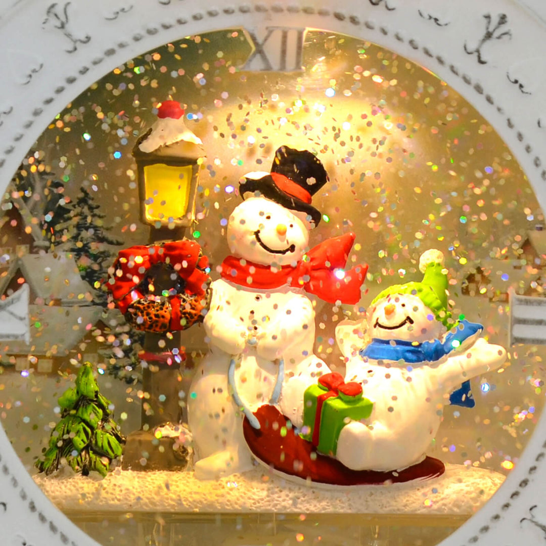 LED Glitter Water Spinner White Clock Christmas Decoration 27cm