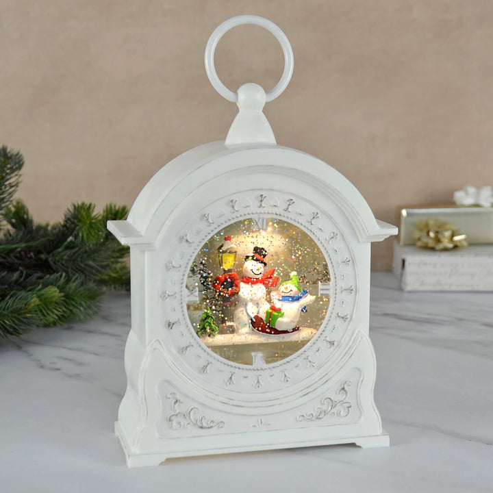 LED Glitter Water Spinner White Clock Christmas Decoration 27cm