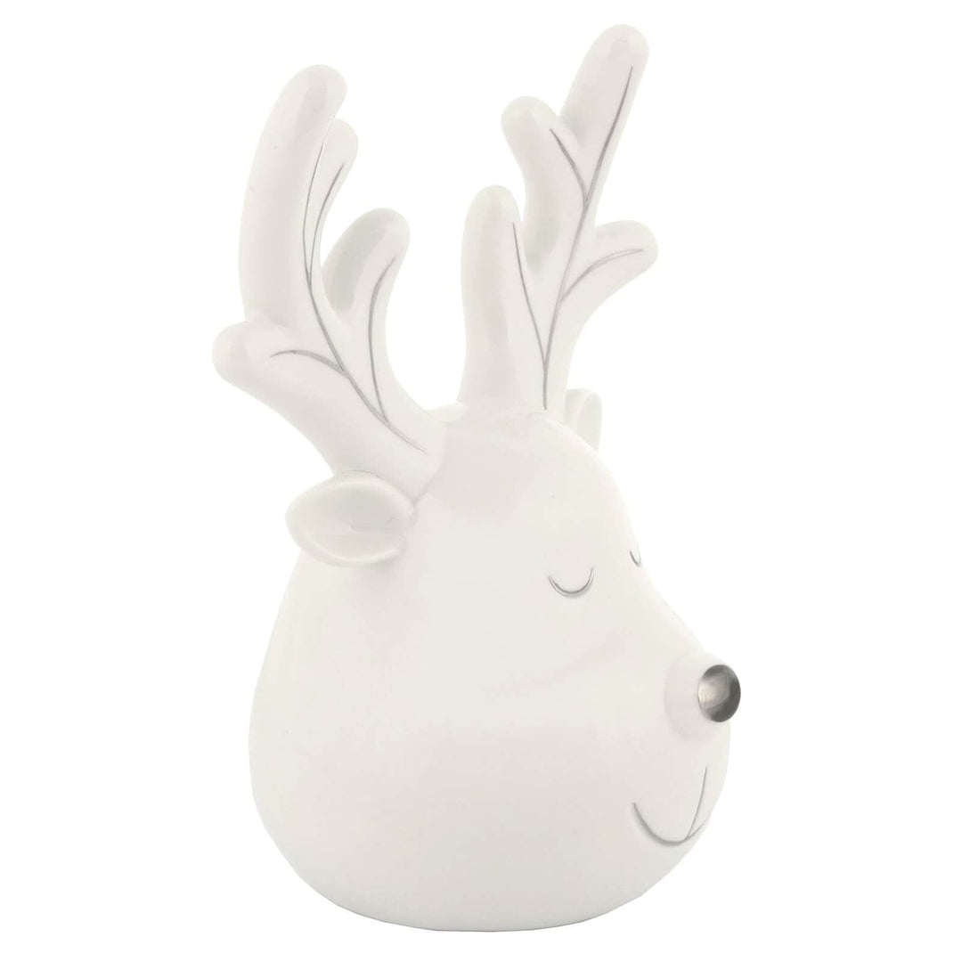 Reindeer Head Christmas Ornament White Ceramic Silver 20cm