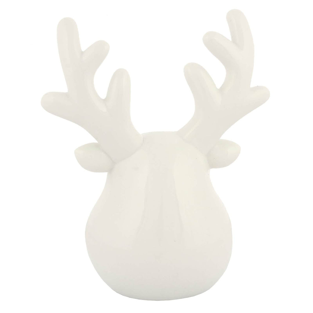 Reindeer Head Christmas Ornament White Ceramic Silver 20cm