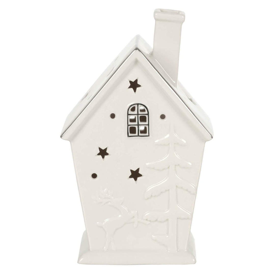 Light Up House Christmas Decoration White Silver Ceramic 20cm