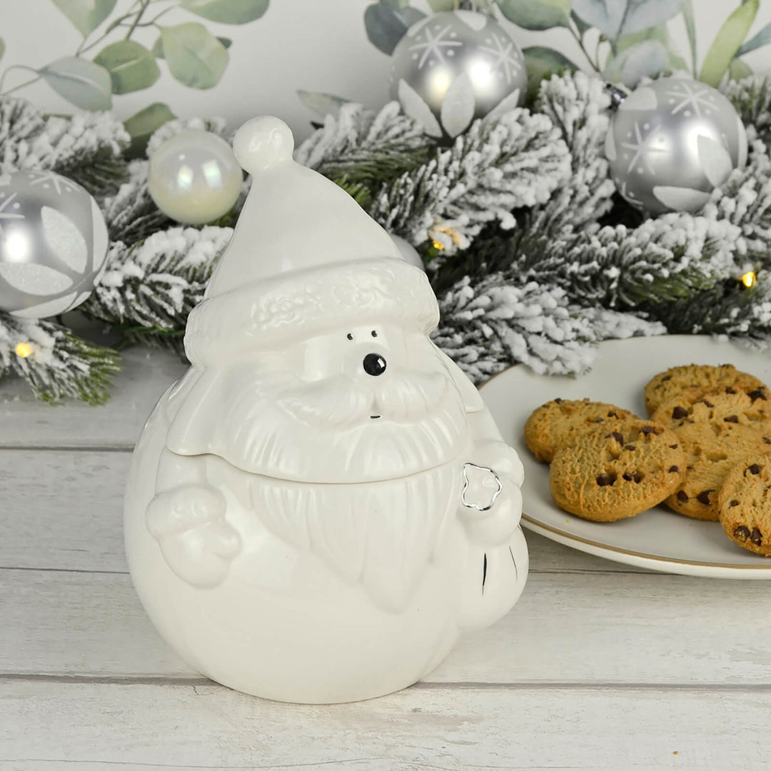 Santa Christmas Storage Jar Sweets Holder White Ceramic 18cm