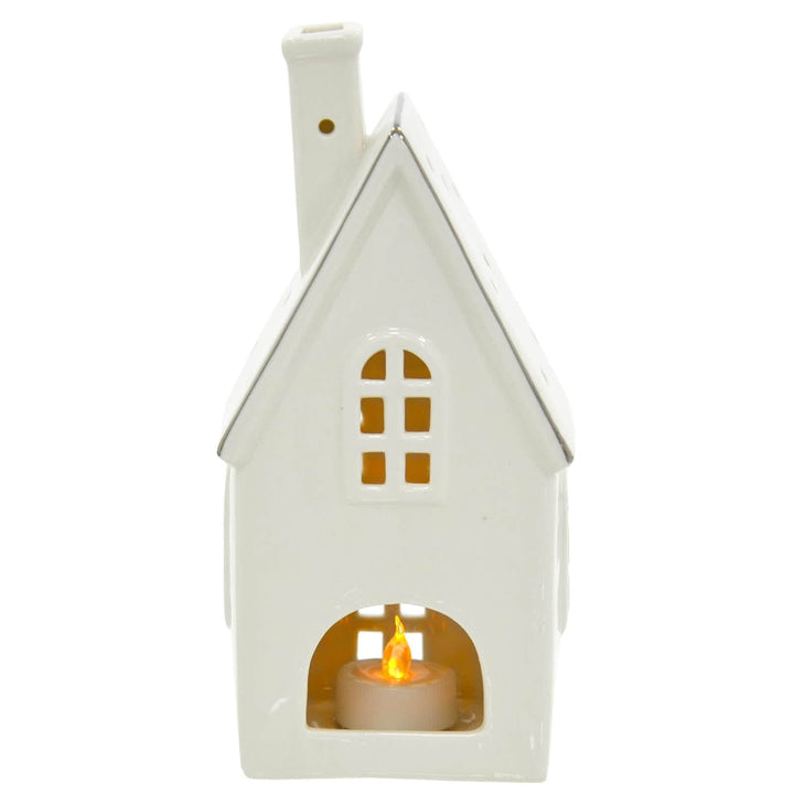 Christmas House Tea Light Candle Holder Decoration White 21cm