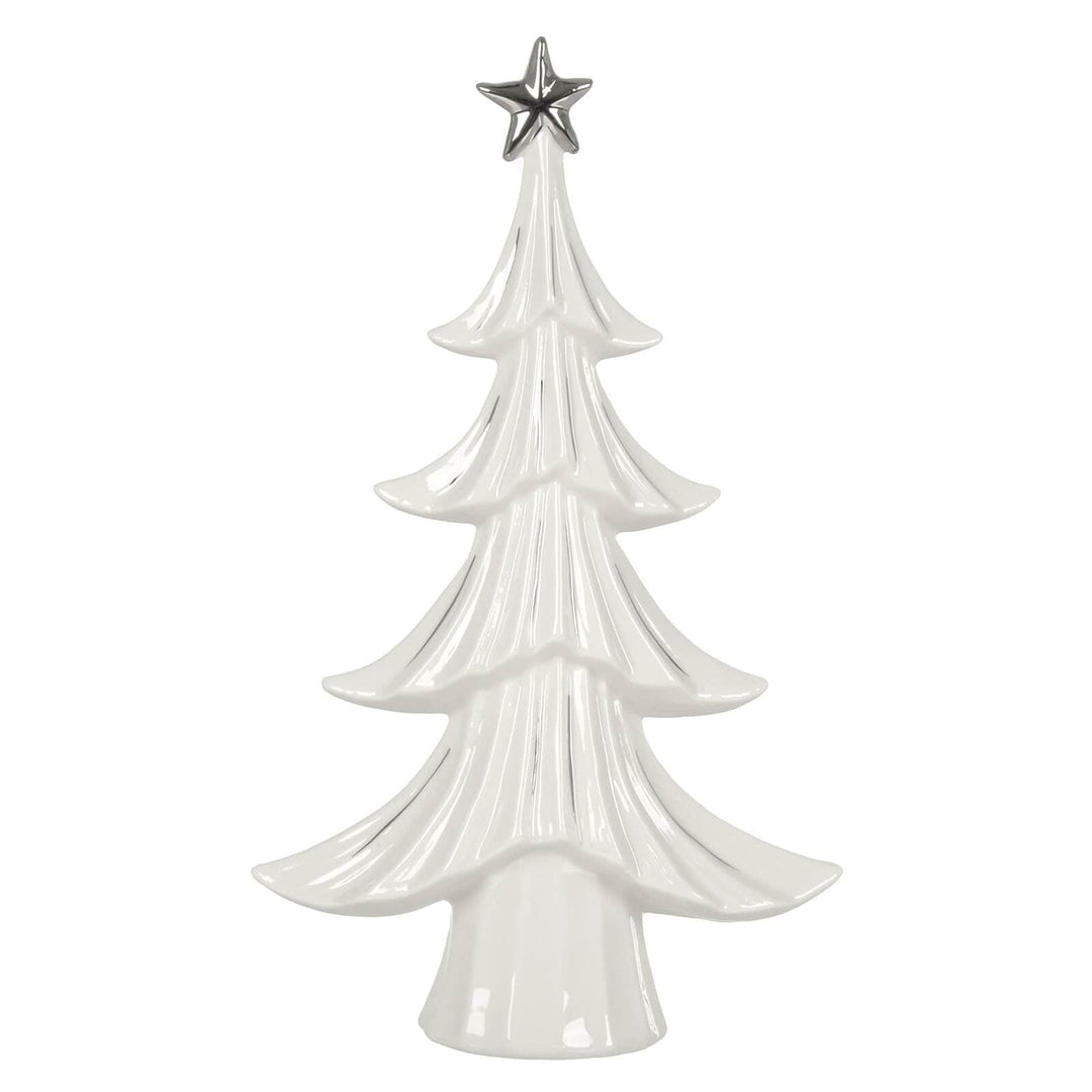 Christmas Tree Decoration Ornament White Ceramic Silver Star 30cm