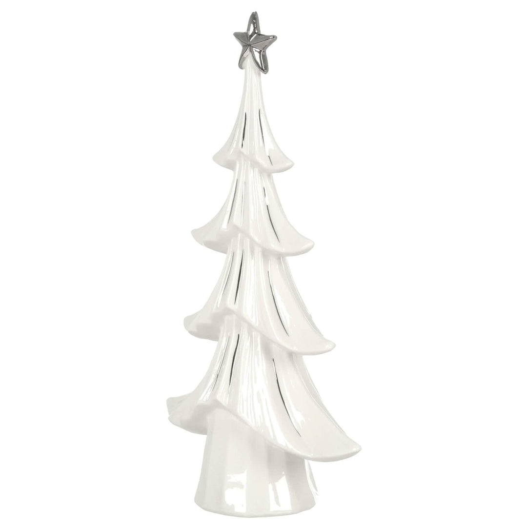 Christmas Tree Decoration Ornament White Ceramic Silver Star 30cm