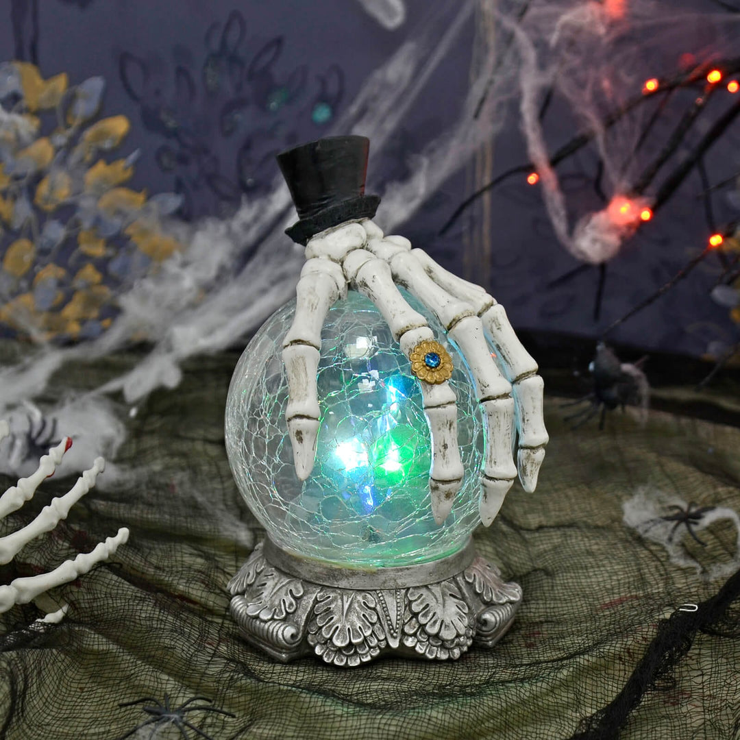 Skeleton Hand LED Crackle Glass Ball Halloween Decoration 20cm