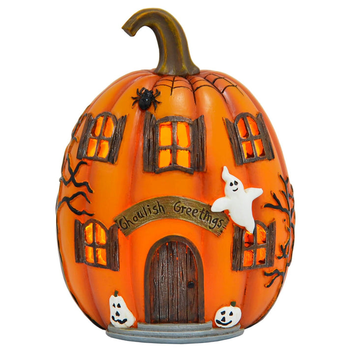 LED Pumpkin House Ghoulish Greetings Halloween Decoration 19cm