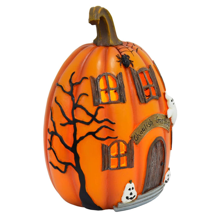 LED Pumpkin House Ghoulish Greetings Halloween Decoration 19cm