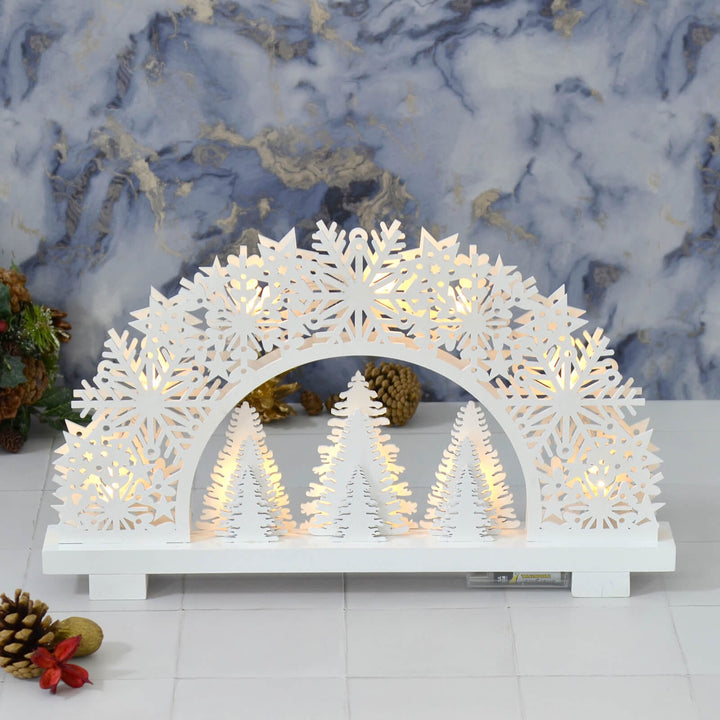 10 Light White Wooden Candle Bridge Christmas Decoration 46cm