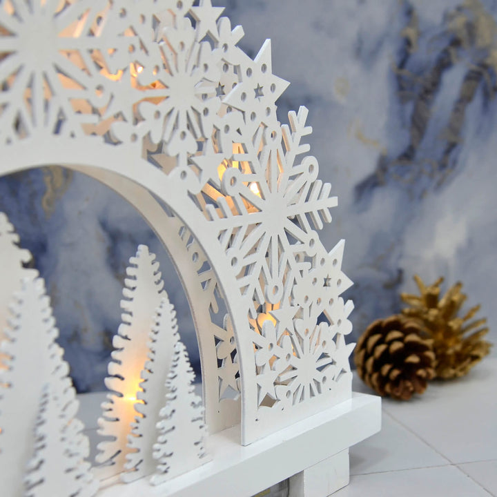 10 Light White Wooden Candle Bridge Christmas Decoration 46cm