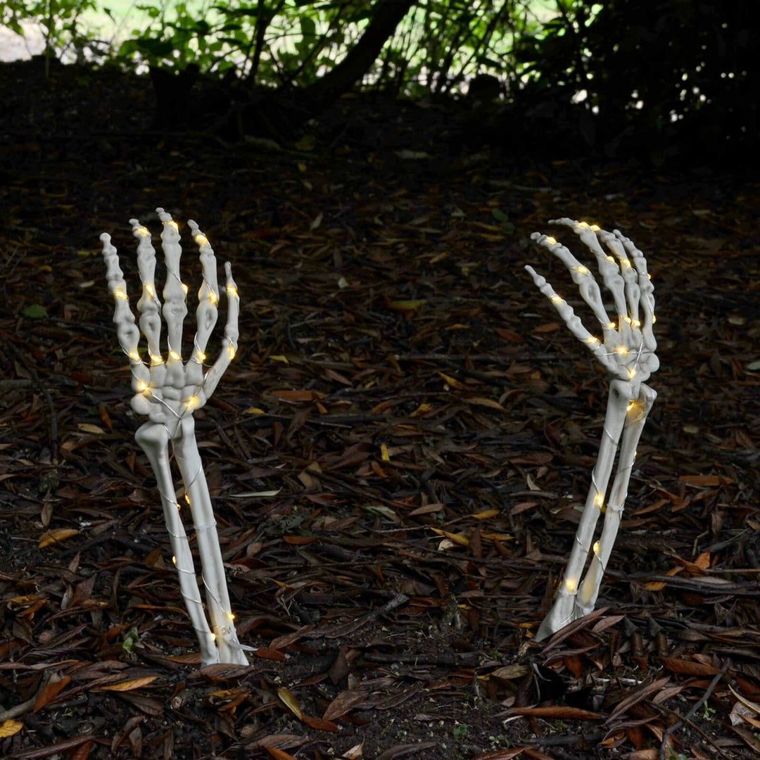 Set Of 2 LED Skeleton Arm Garden Stakes Halloween Decoration 46cm