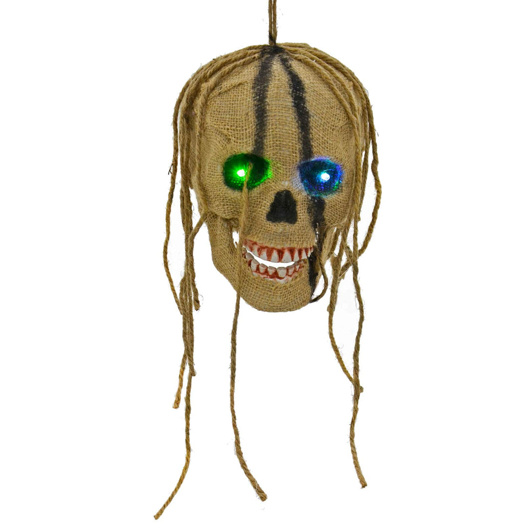 Light Up Hanging Skull Halloween Decoration Rope Hair 19cm