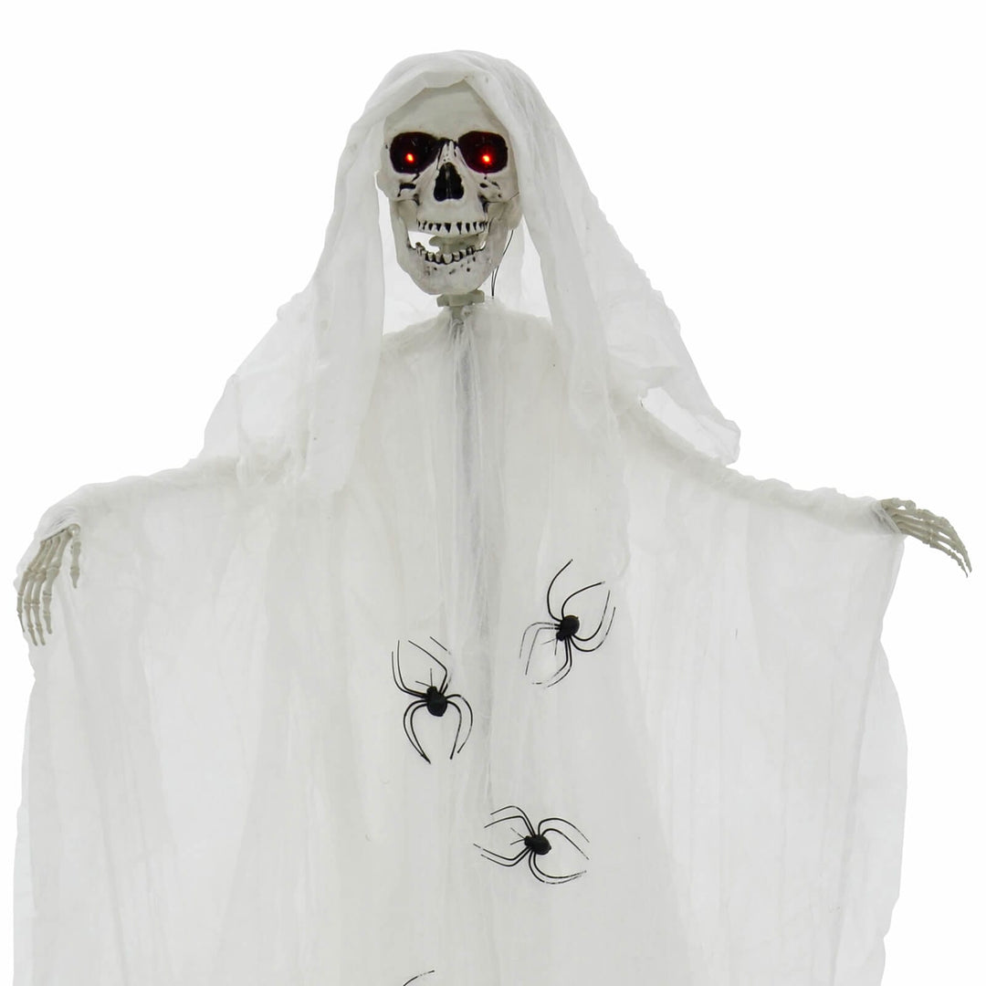 6ft Standing Skeleton Light Up Red Eyes Scream Sounds Spiders