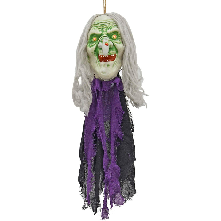 Hanging Head Light Up Eyes Laughing Witch Goblin Decoration 64cm