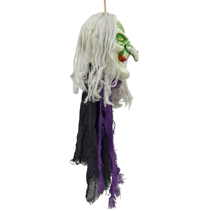 Hanging Head Light Up Eyes Laughing Witch Goblin Decoration 64cm