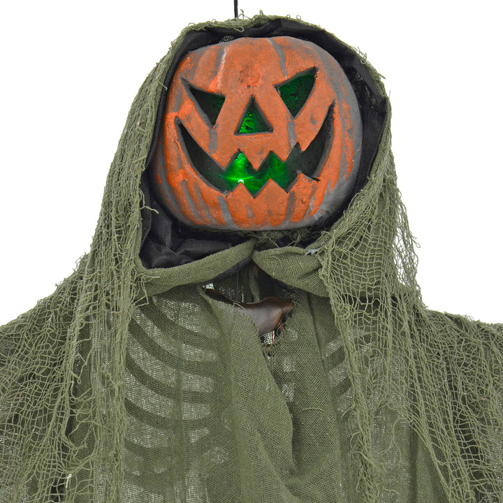 6ft Scary Hanging Pumpkin Green LED Eyes Sounds Decoration Prop