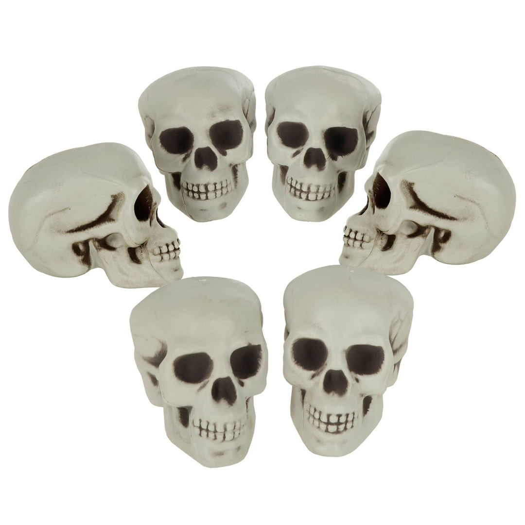 Pack of 6 Skulls 10cm Plastic Set Halloween Party Decoration