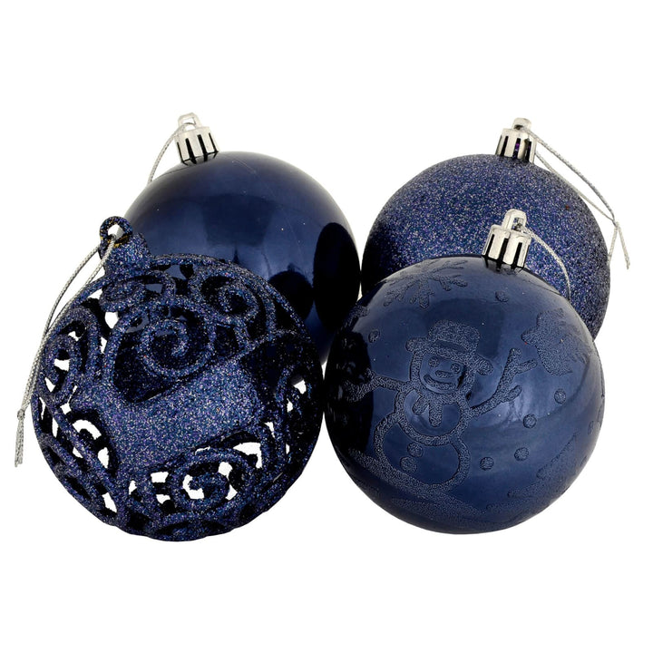 24pk Mixed Metallic Christmas Tree Baubles Bumper Set 8cm Navy