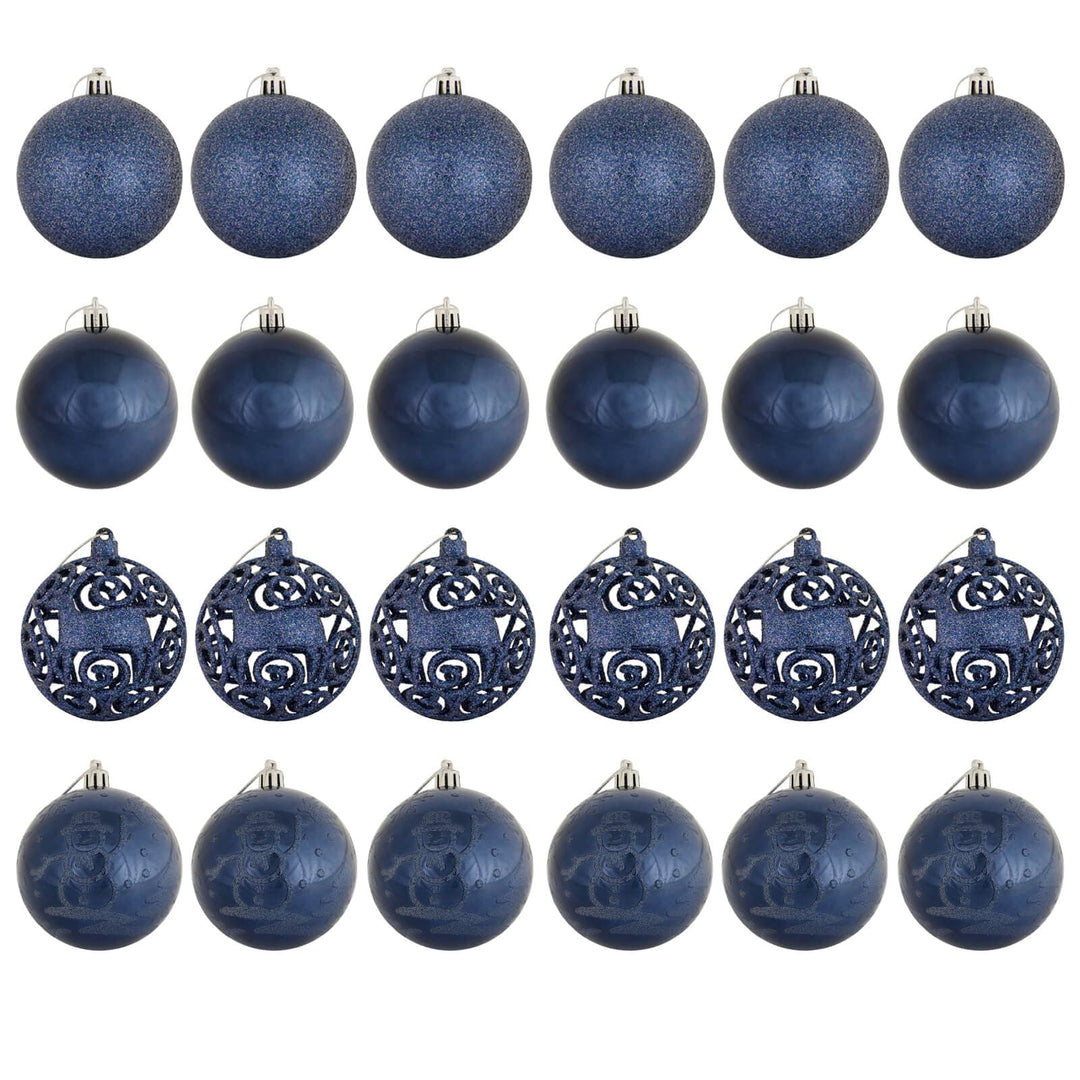 24pk Mixed Metallic Christmas Tree Baubles Bumper Set 8cm