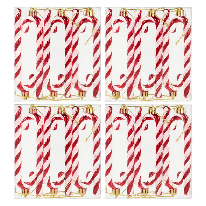 Pack of 24 Candy Cane Tree Decorations Red White Glitter 13cm