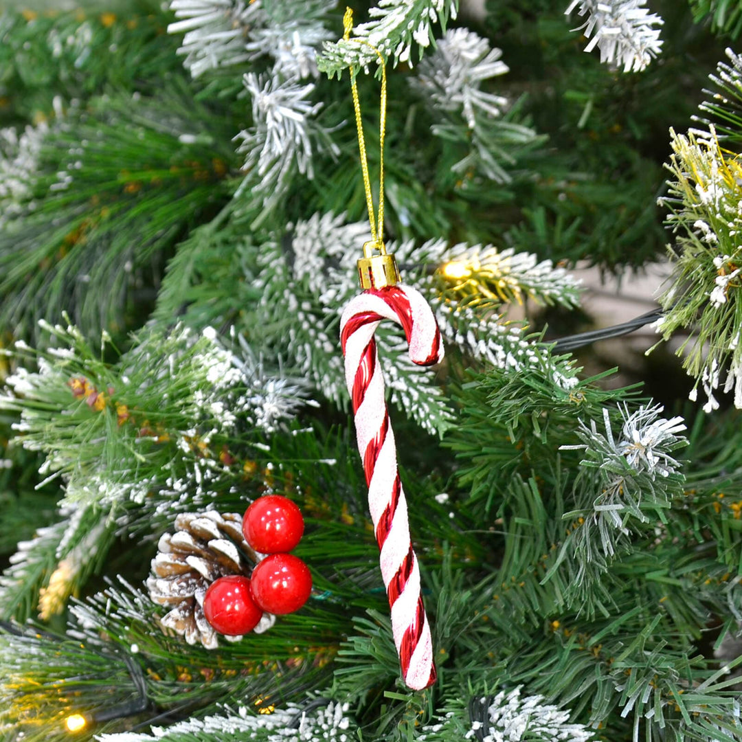 Pack of 24 Candy Cane Tree Decorations Red White Glitter 13cm