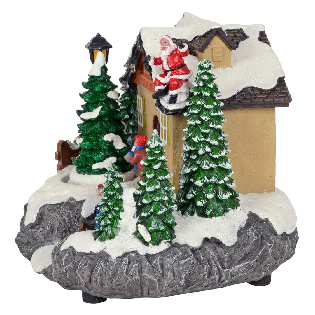 Christmas Village Light Up Moving Snow Scene Sledge Santa 20cm