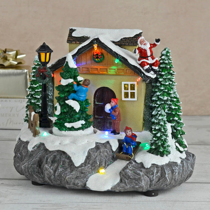 Christmas Village Light Up Moving Snow Scene Sledge Santa 20cm