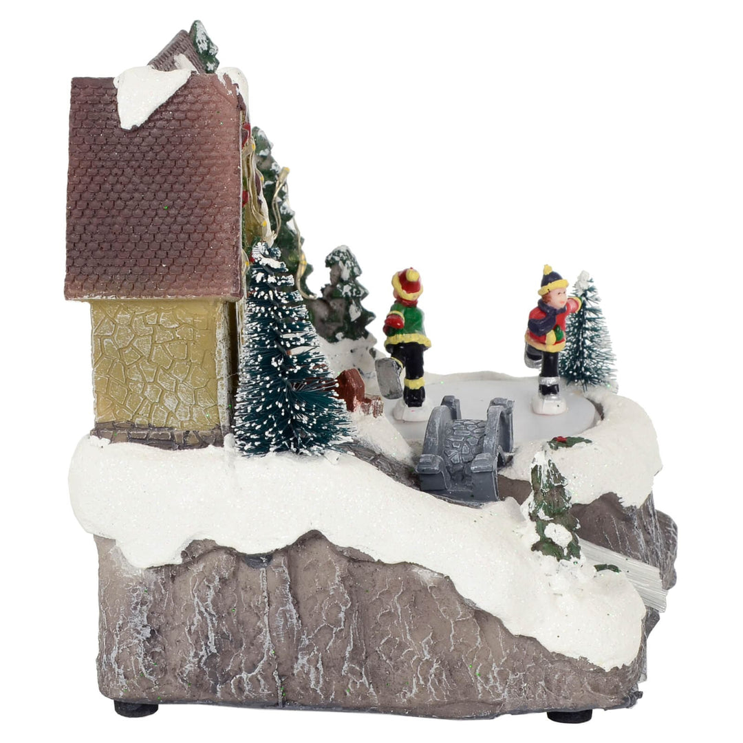 Christmas House River Light Up Moving Snow Scene Skaters 14cm