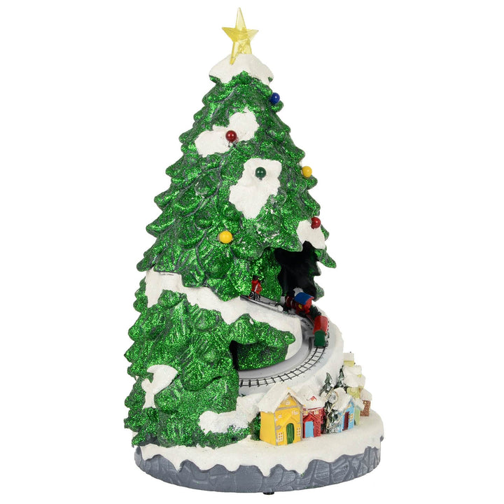 Christmas Tree Light Up Moving Trains Musical Snow Scene 39cm