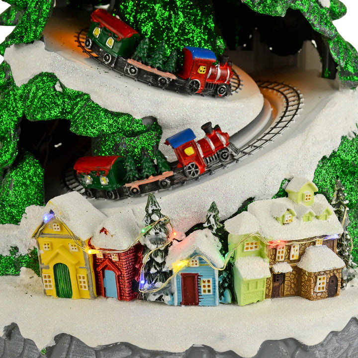 Christmas Tree Light Up Moving Trains Musical Snow Scene 39cm