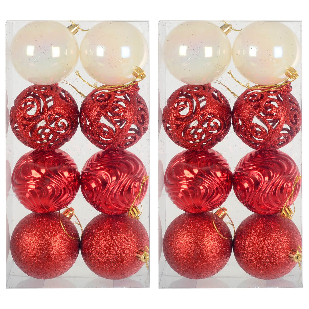 Pack of 16 Christmas Tree Baubles Mixed Design Decorations 8cm