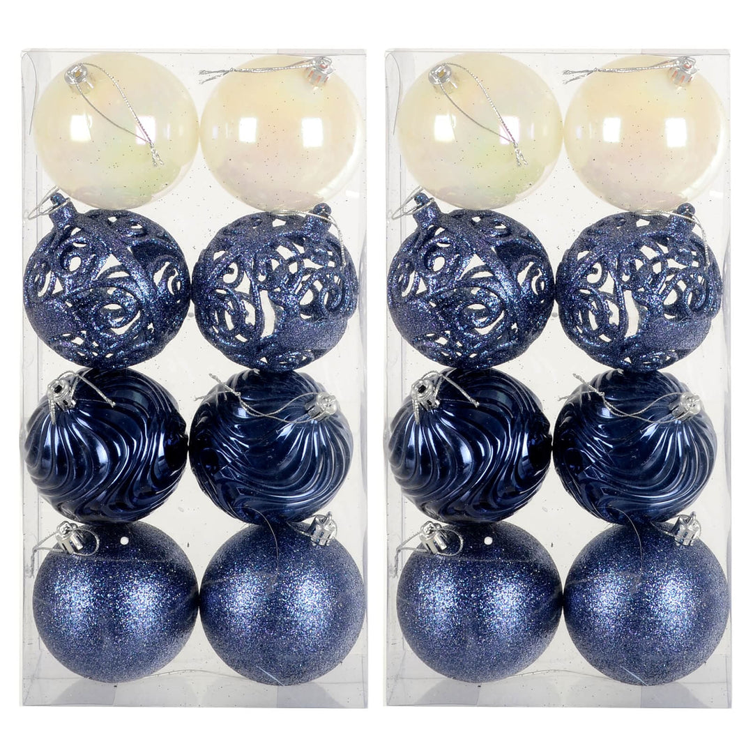 Pack of 16 Christmas Tree Baubles Mixed Design Decorations 8cm