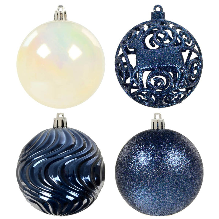 Pack of 16 Christmas Tree Baubles Mixed Design Decorations 8cm Navy