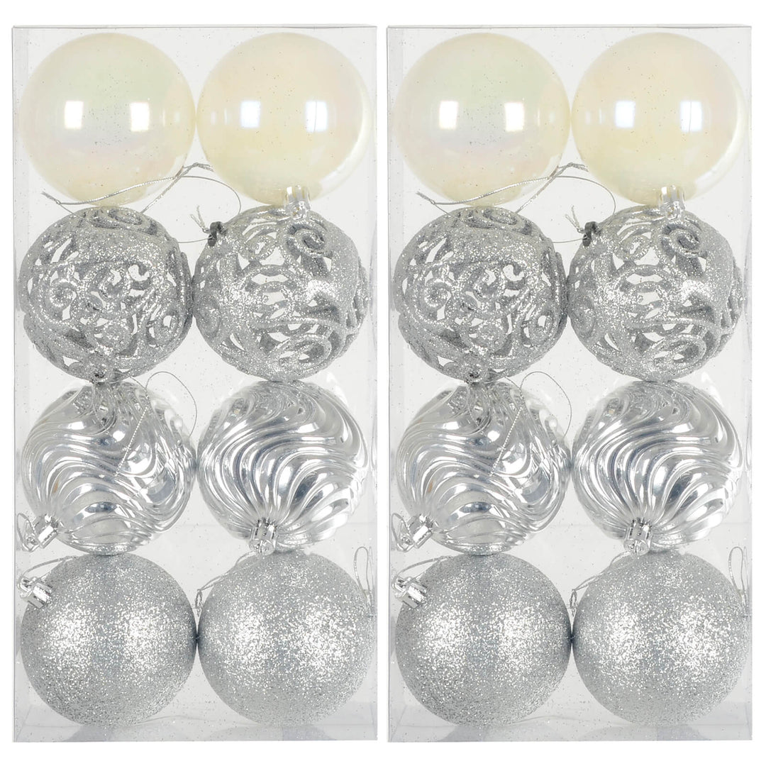 Pack of 16 Christmas Tree Baubles Mixed Design Decorations 8cm