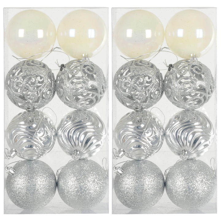 Pack of 16 Christmas Tree Baubles Mixed Design Decorations 8cm