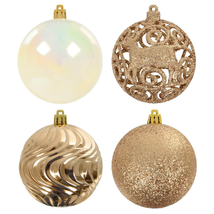 Pack of 16 Christmas Tree Baubles Mixed Design Decorations 8cm Champagne