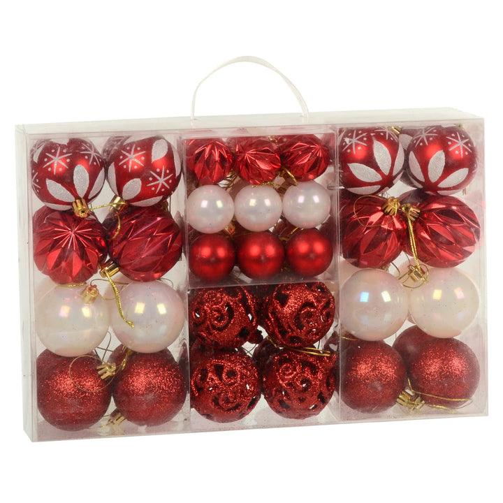 67pc Christmas Tree Baubles Set Mixed Size Design Decorations Red