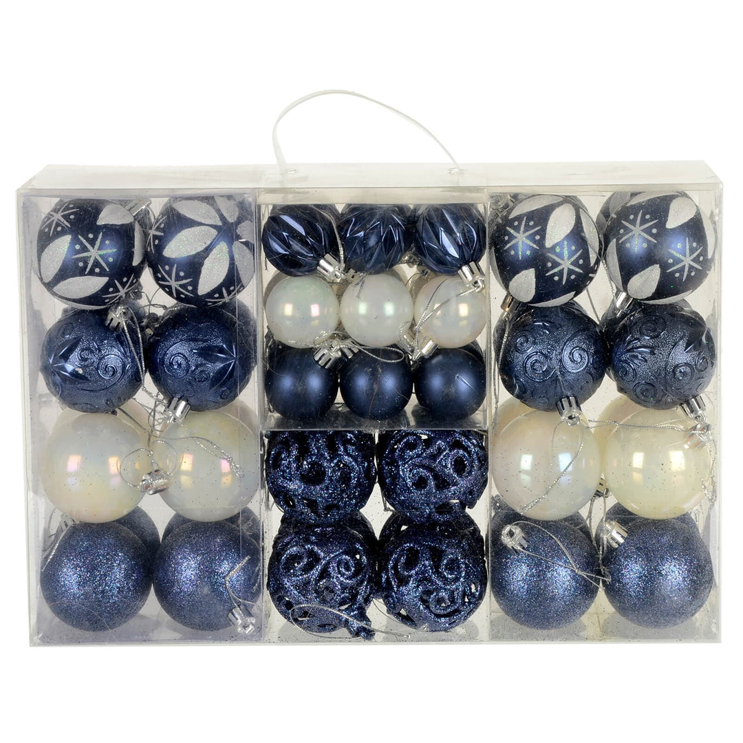 67pc Christmas Tree Baubles Set Mixed Size Design Decorations Navy