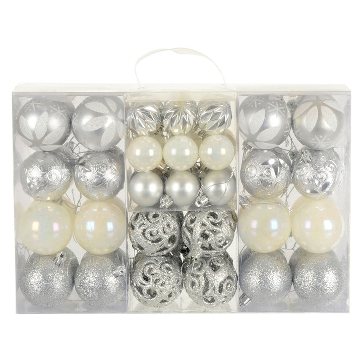 67pc Christmas Tree Baubles Set Mixed Size Design Decorations Silver