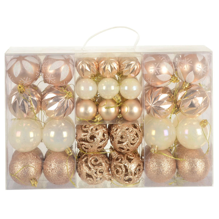 67pc Christmas Tree Baubles Set Mixed Size Design Decorations Champagne