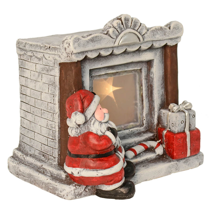 Santa At Fireplace LED Flashing Stars Christmas Decoration 30cm