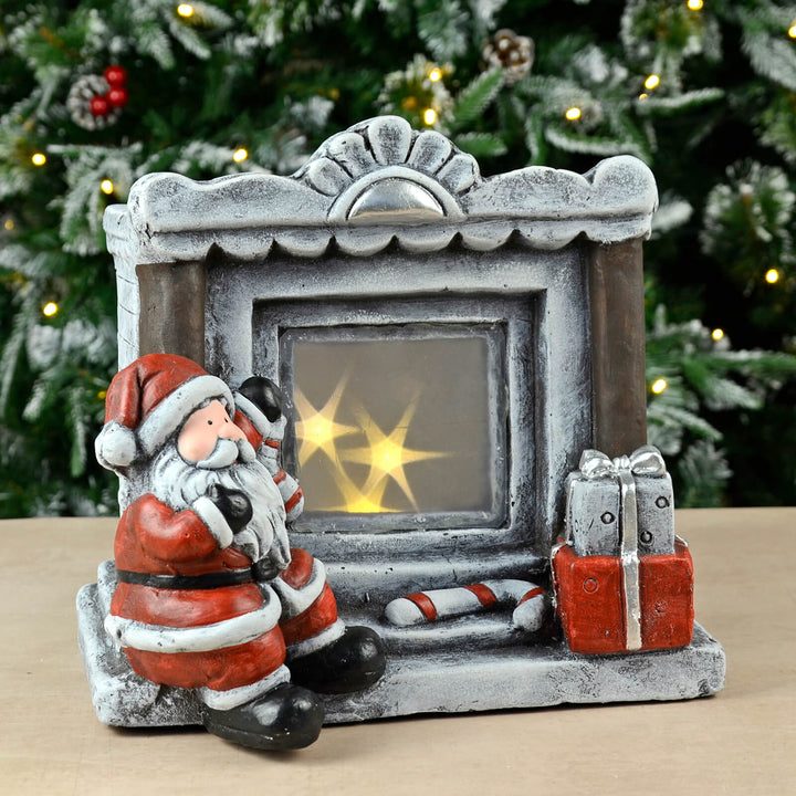 Santa At Fireplace LED Flashing Stars Christmas Decoration 30cm