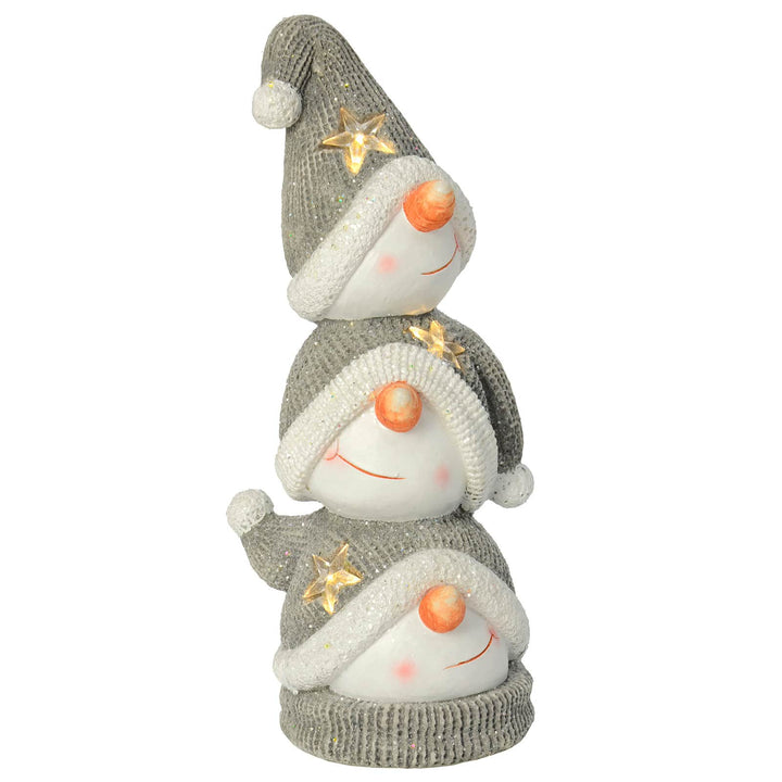 Snowman Stack Light Up Christmas Decoration Grey White 55cm