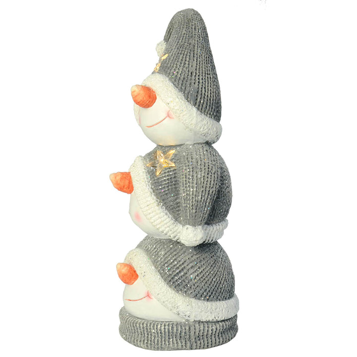 Snowman Stack Light Up Christmas Decoration Grey White 55cm