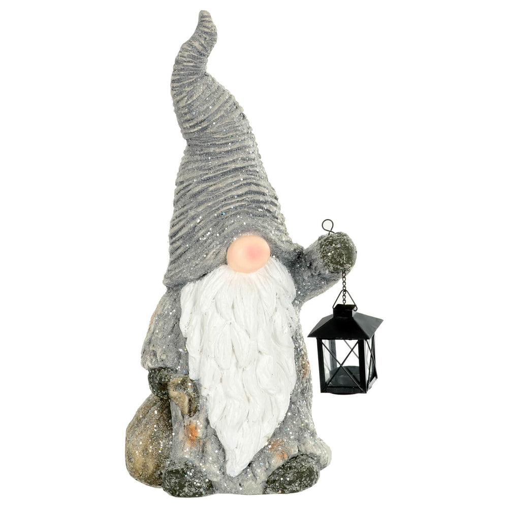 Gonk With Lantern Christmas Decoration Grey White Ceramic 53cm